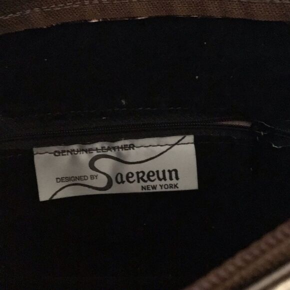 VTG 1980’s Saereun NY Bronze Gold Colorblock Leather Shoulder Clutch - Picture 7 of 8